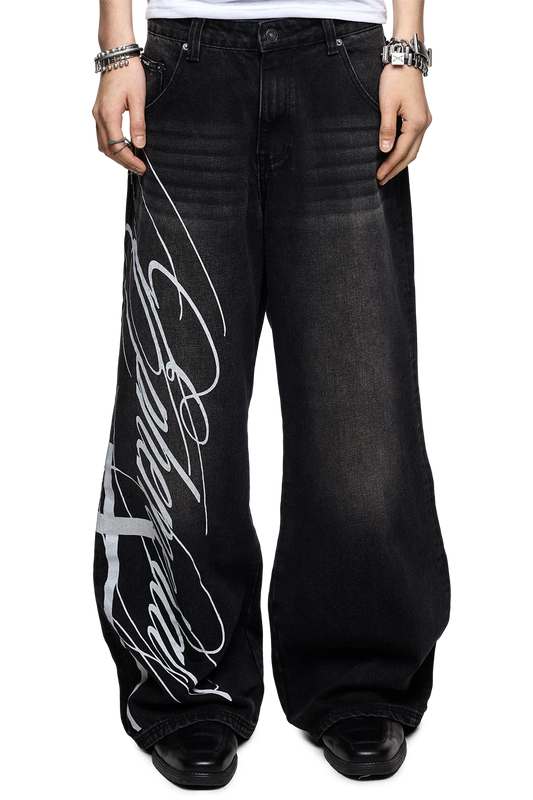 Ephemeral Graphic Baggy Jeans | Minga London Great Value