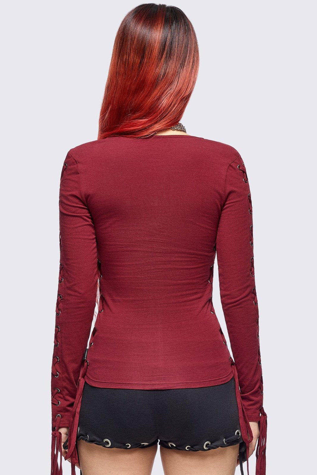 Khaela Burgundy Lace-Up Top | Minga London Quality