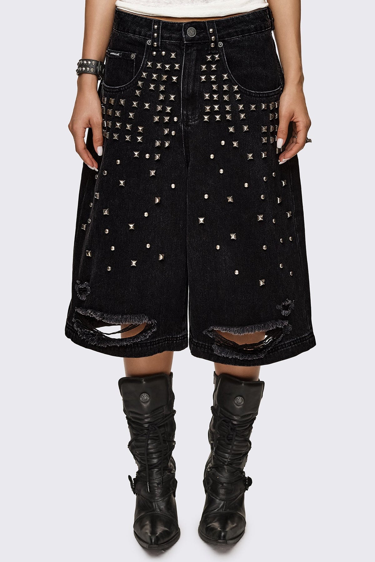 Brat Studded Distressed Jorts | Minga London Best Price