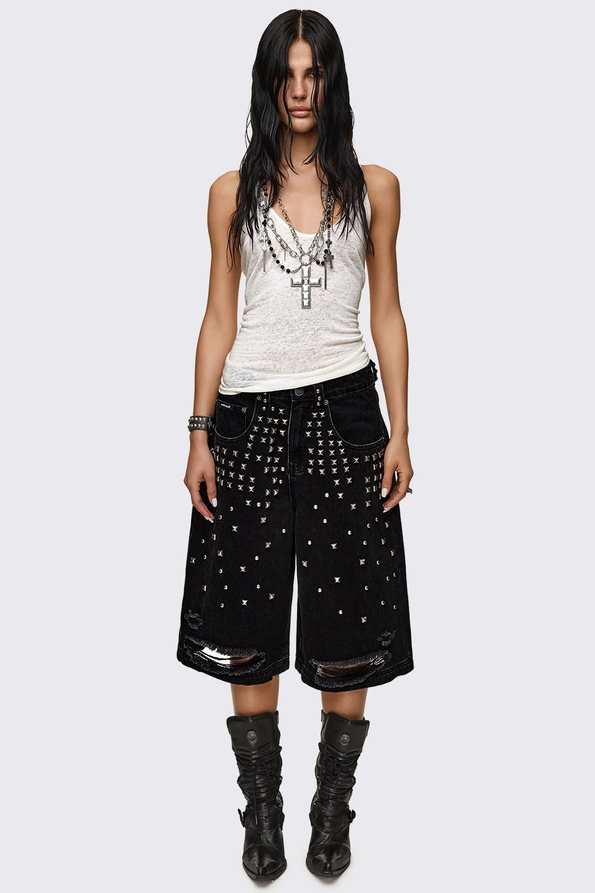 Brat Studded Distressed Jorts | Minga London Best Price