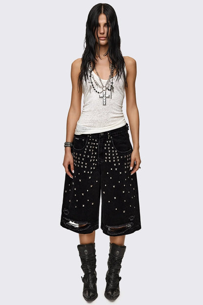 Brat Studded Distressed Jorts | Minga London Best Price