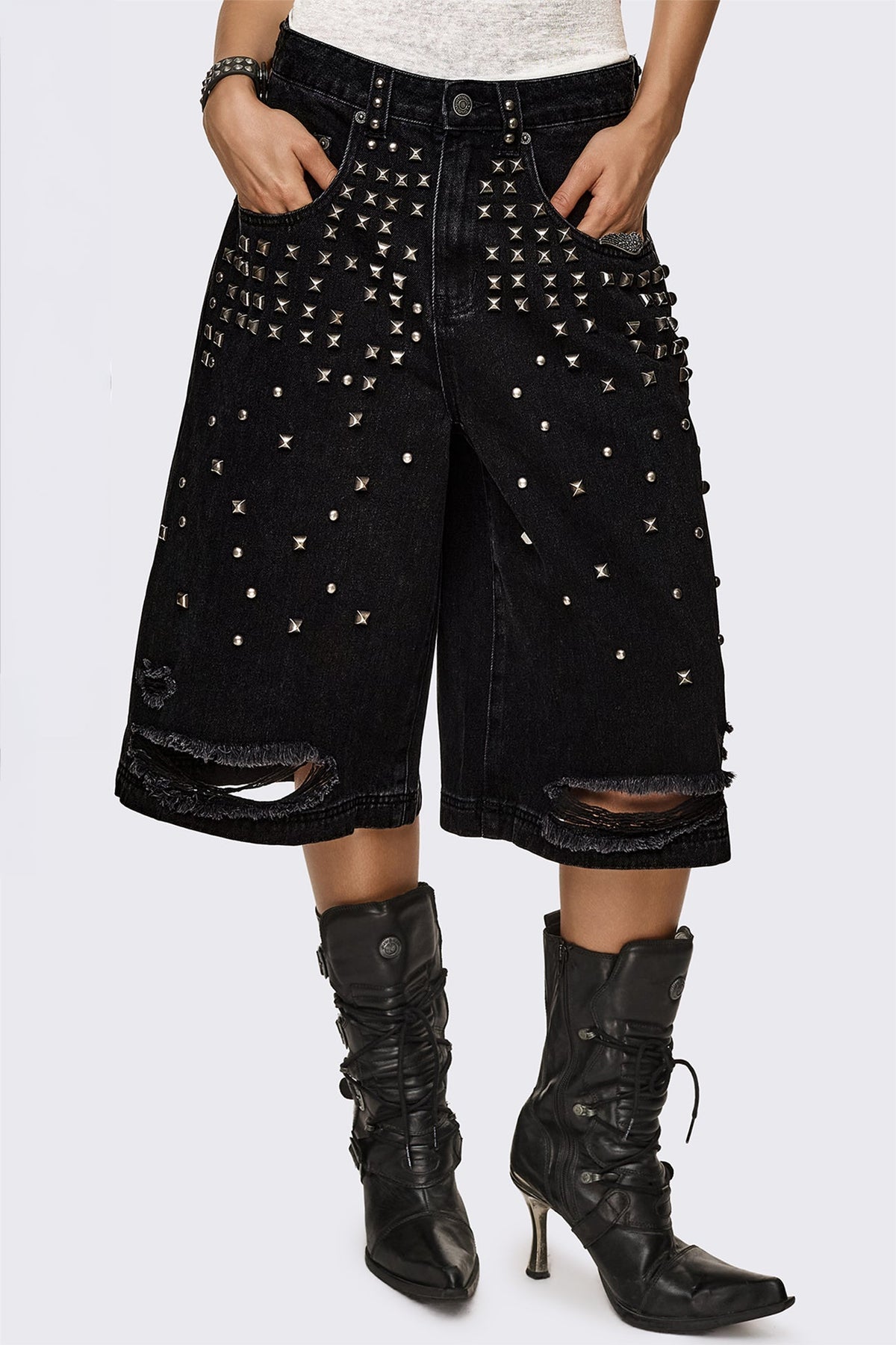 Brat Studded Distressed Jorts | Minga London Best Price