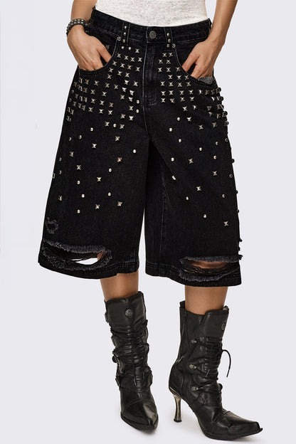 Brat Studded Distressed Jorts | Minga London Best Price