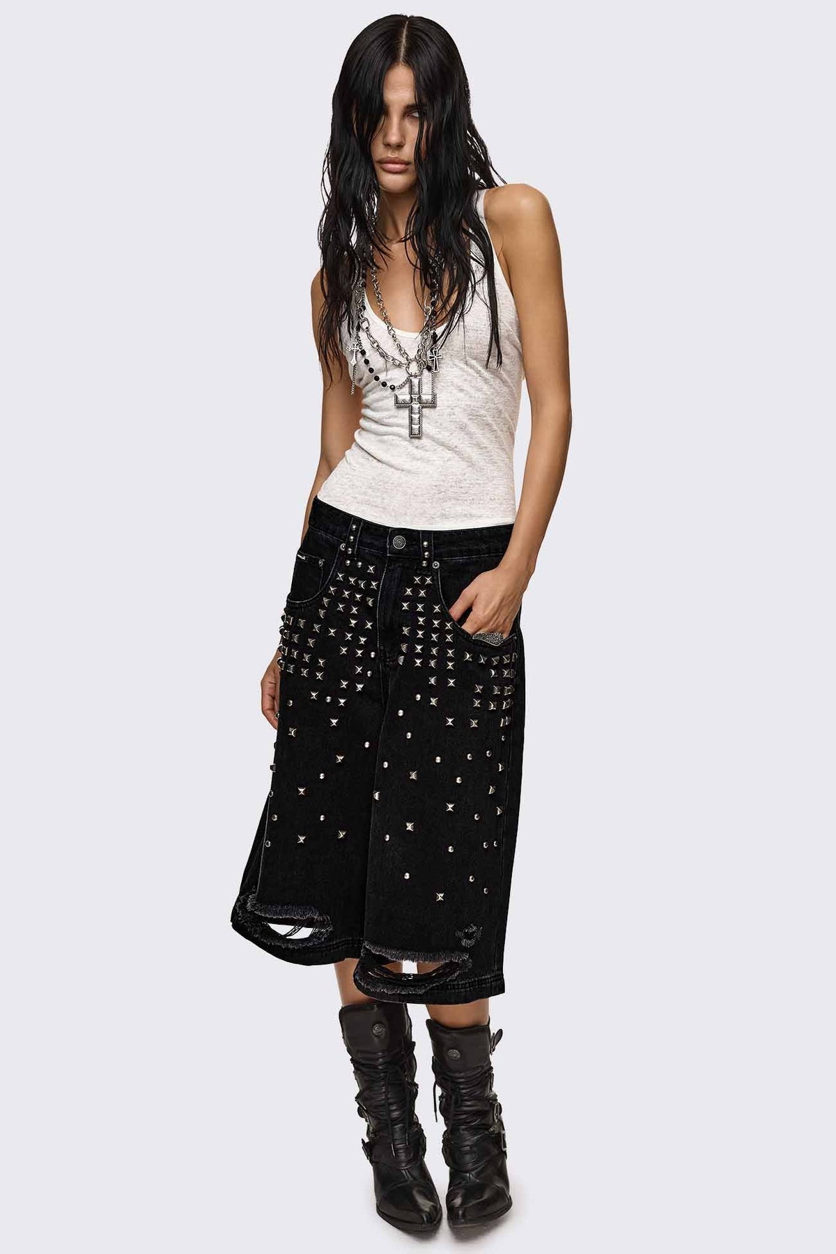 Brat Studded Distressed Jorts | Minga London Best Price