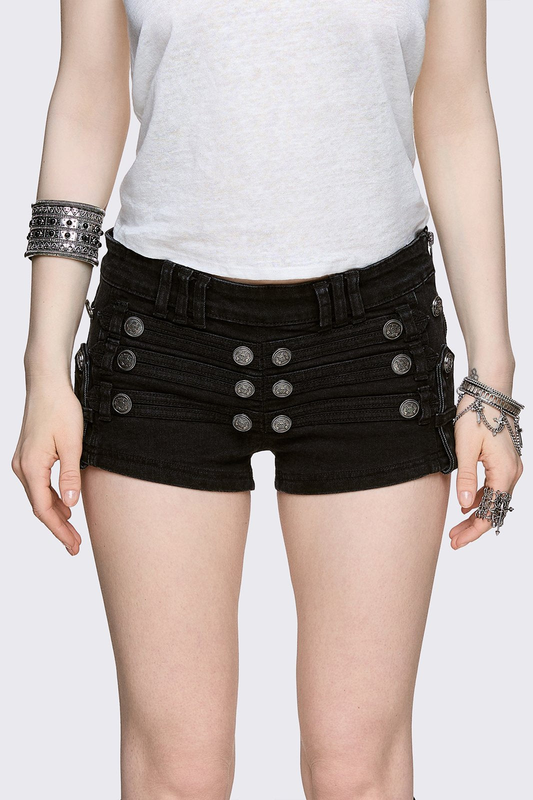 Hilda Military Mini Denim Shorts | Minga London Deals