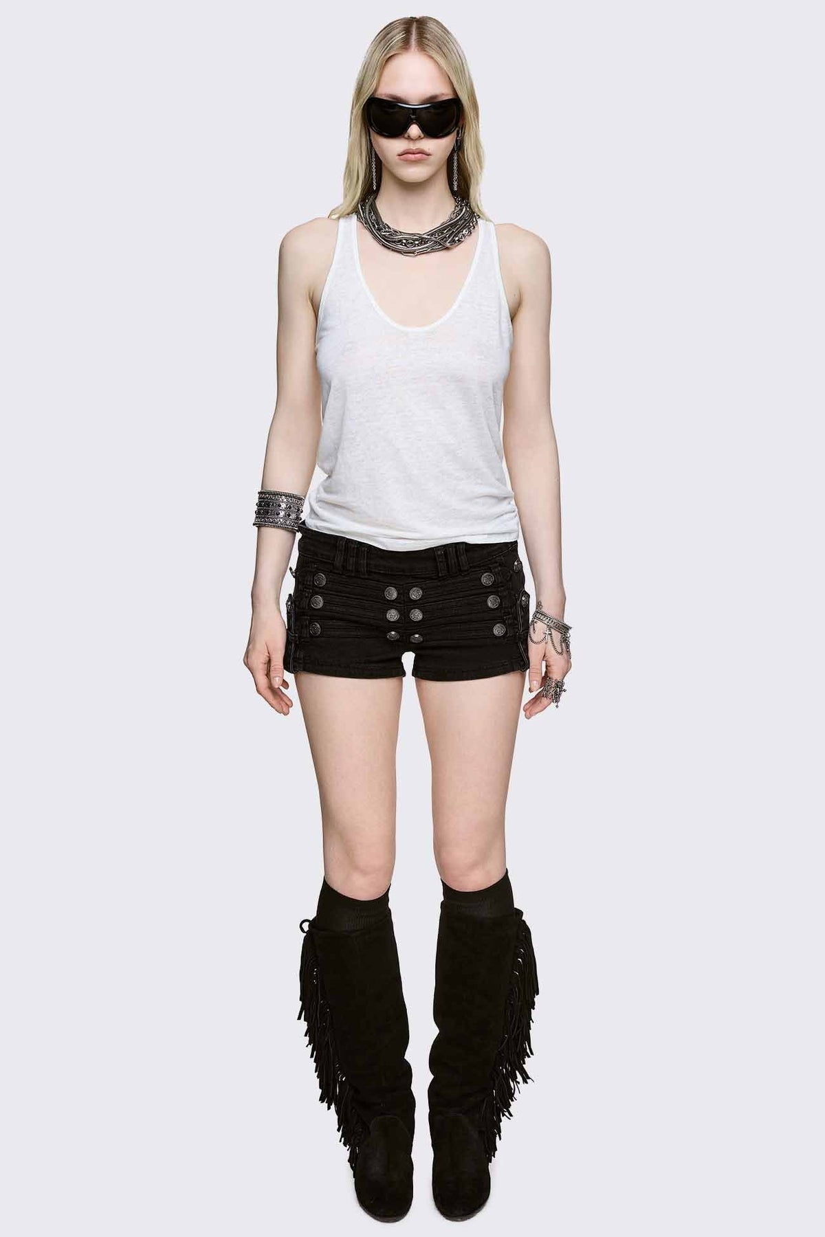 Hilda Military Mini Denim Shorts | Minga London Deals