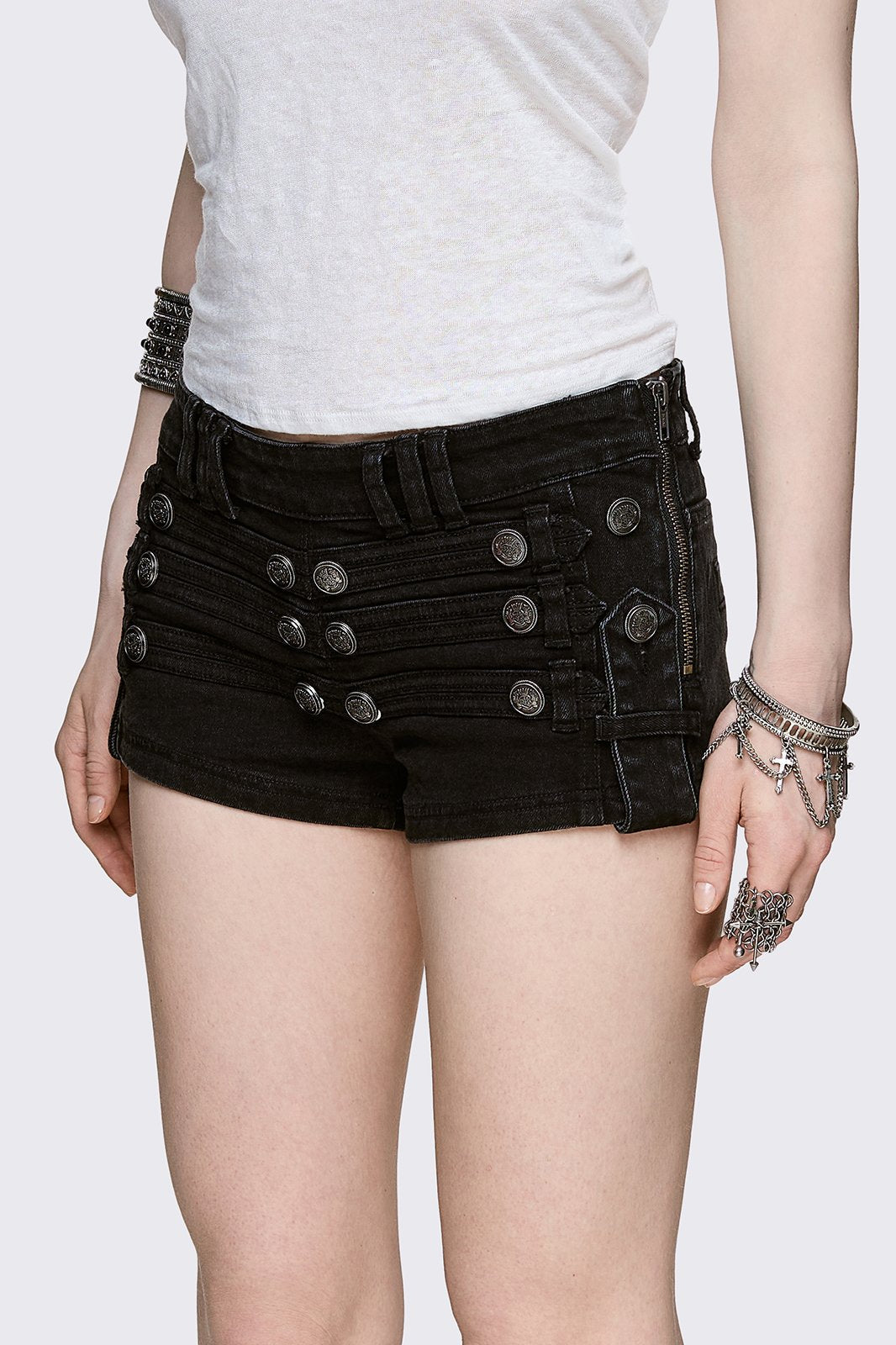 Hilda Military Mini Denim Shorts | Minga London Deals