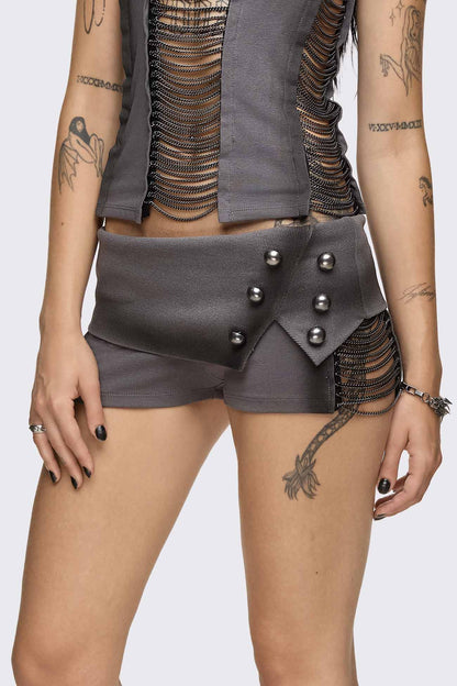 Wired Dark Grey Chain Mini Shorts | Minga London Great Value