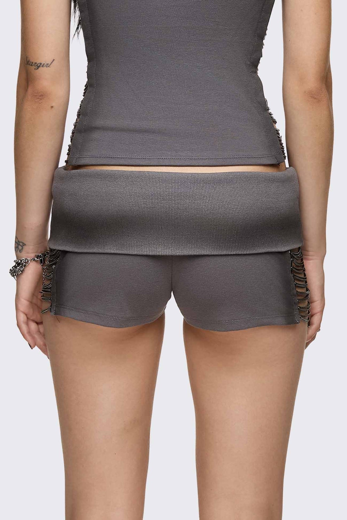 Wired Dark Grey Chain Mini Shorts | Minga London Great Value