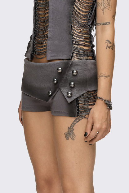 Wired Dark Grey Chain Mini Shorts | Minga London Great Value