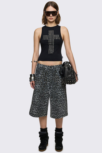 Leopard Studded Jorts | Minga London Classic