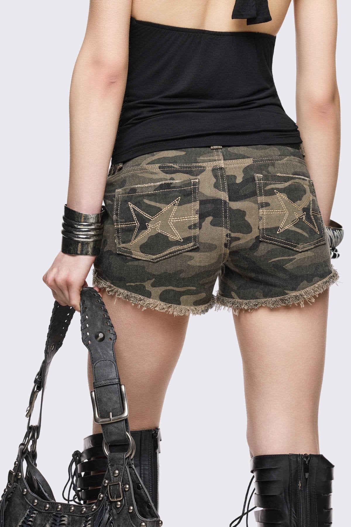 Army Camo Mini Denim Shorts | Minga London Classic