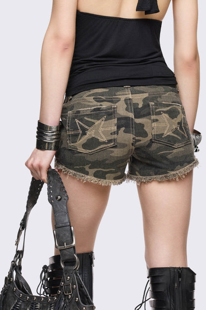 Army Camo Mini Denim Shorts | Minga London Classic
