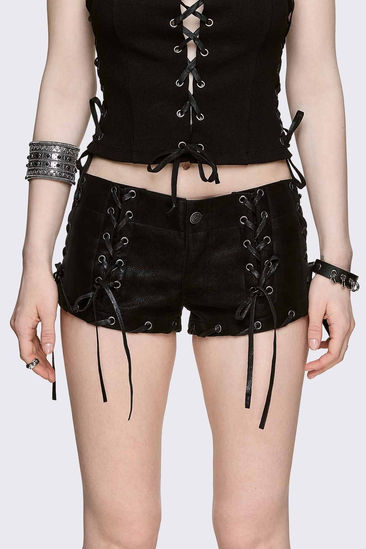 Lust Lace-Up Mini Vegan Suede Shorts | Minga London Classic