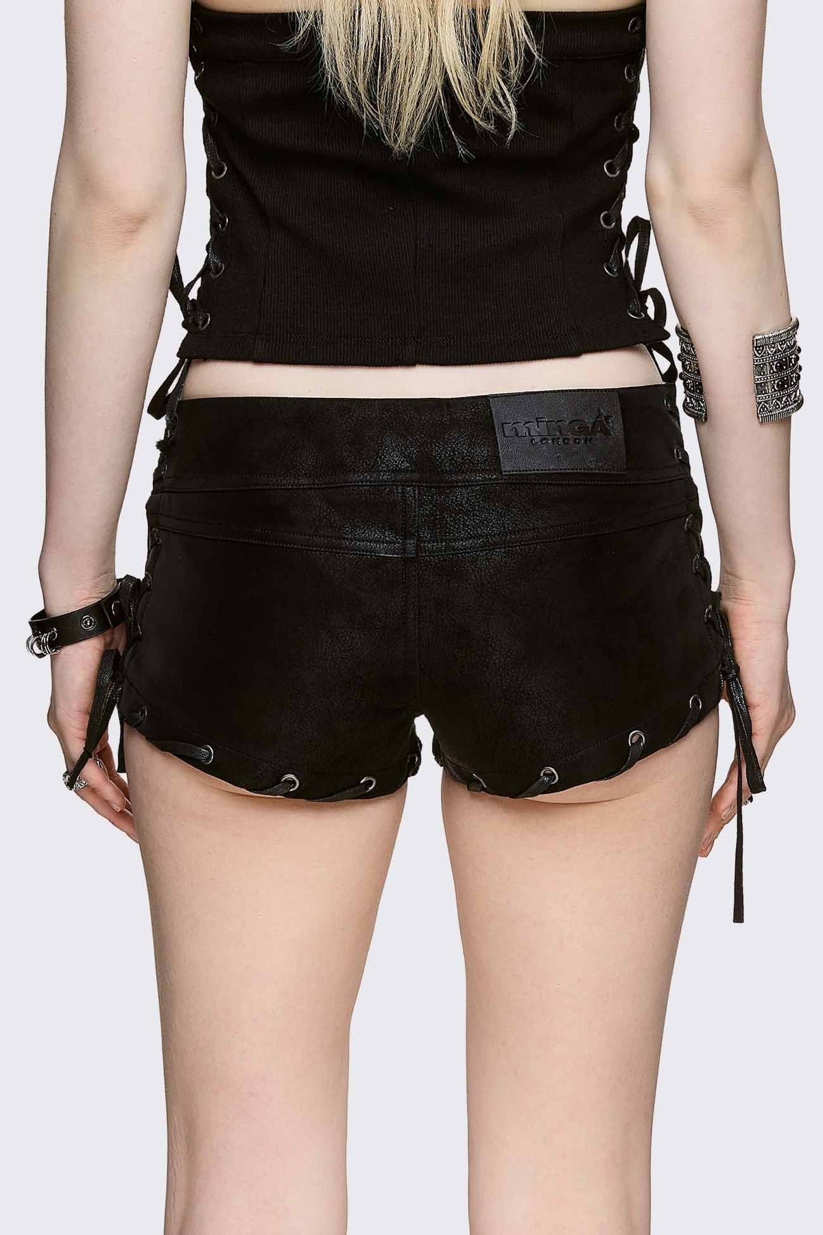 Lust Lace-Up Mini Vegan Suede Shorts | Minga London Classic