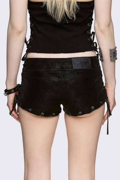 Lust Lace-Up Mini Vegan Suede Shorts | Minga London Classic