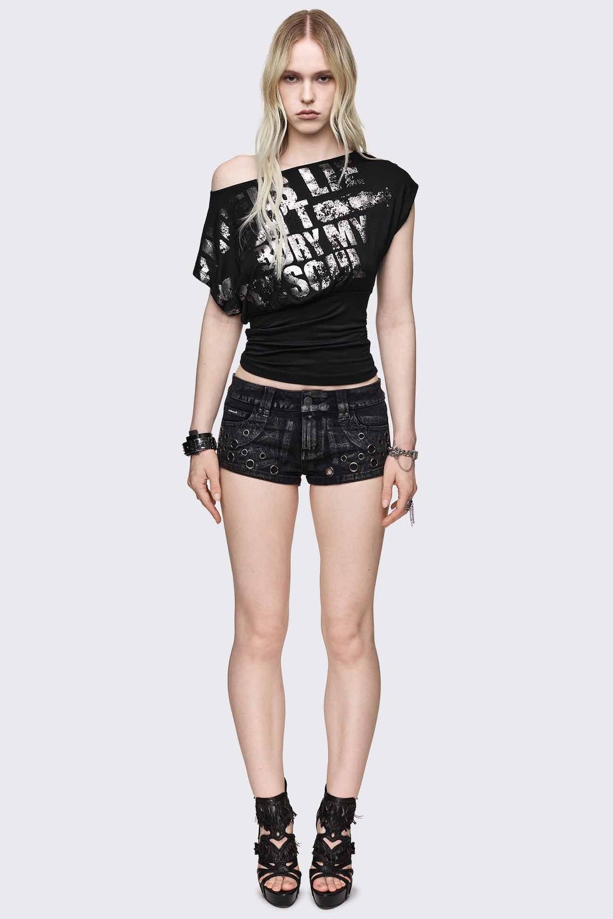 Bury My Soul Foil Off Shoulder Top | Minga London Sale