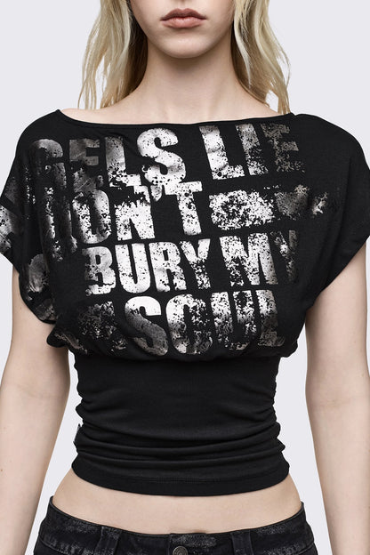 Bury My Soul Foil Off Shoulder Top | Minga London Sale