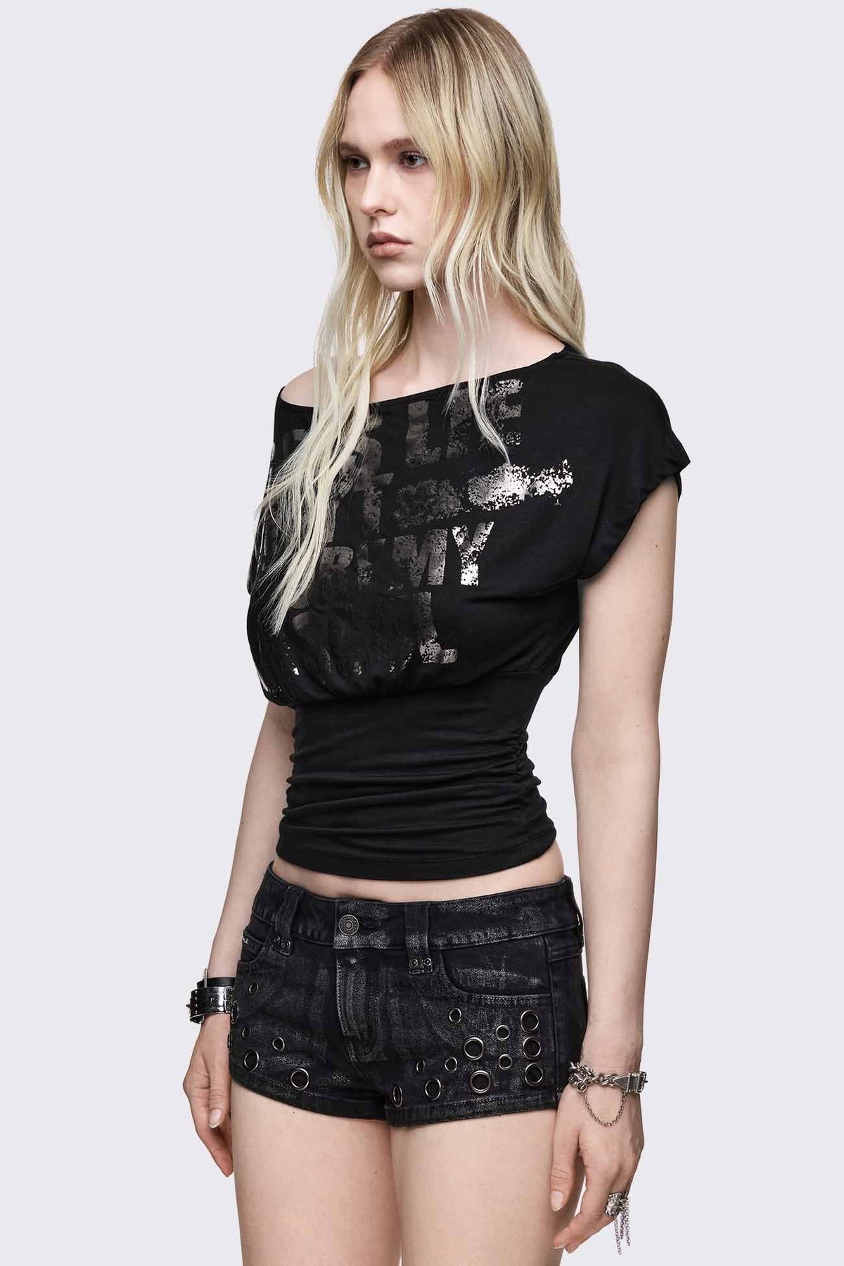Bury My Soul Foil Off Shoulder Top | Minga London Sale