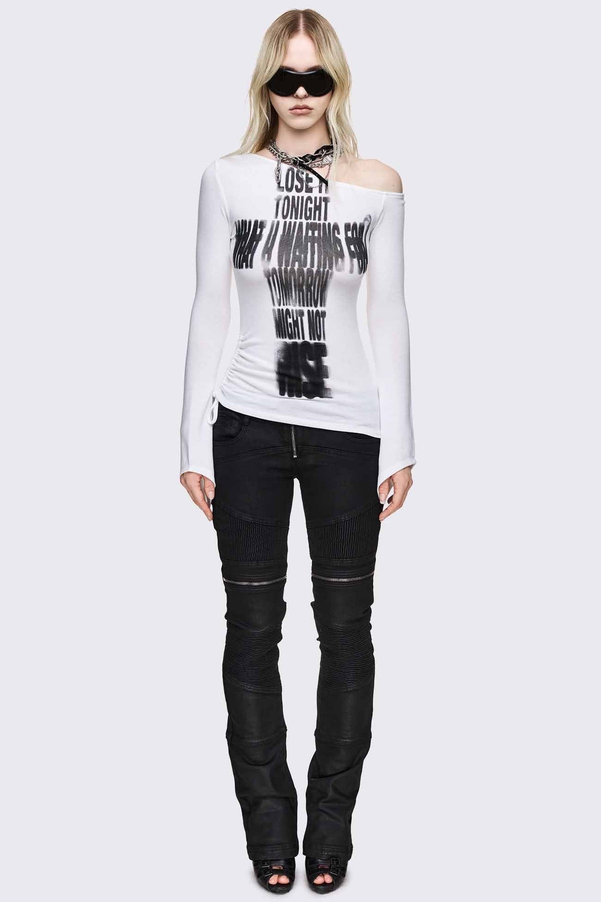 Lose It Graphic Off Shoulder White Top | Minga London Quality