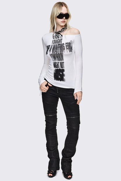 Lose It Graphic Off Shoulder White Top | Minga London Quality