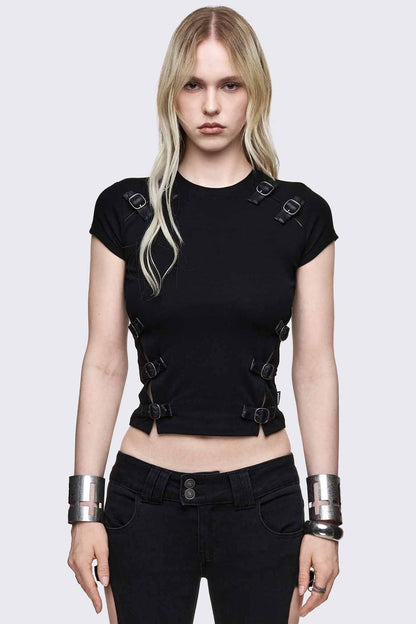 Oblivion Buckle Cut Out Baby Tee | Minga London Value