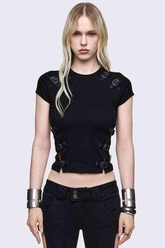 Oblivion Buckle Cut Out Baby Tee | Minga London Value