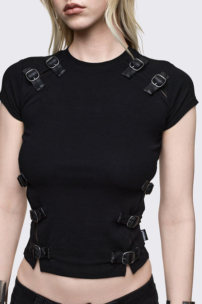 Oblivion Buckle Cut Out Baby Tee | Minga London Value