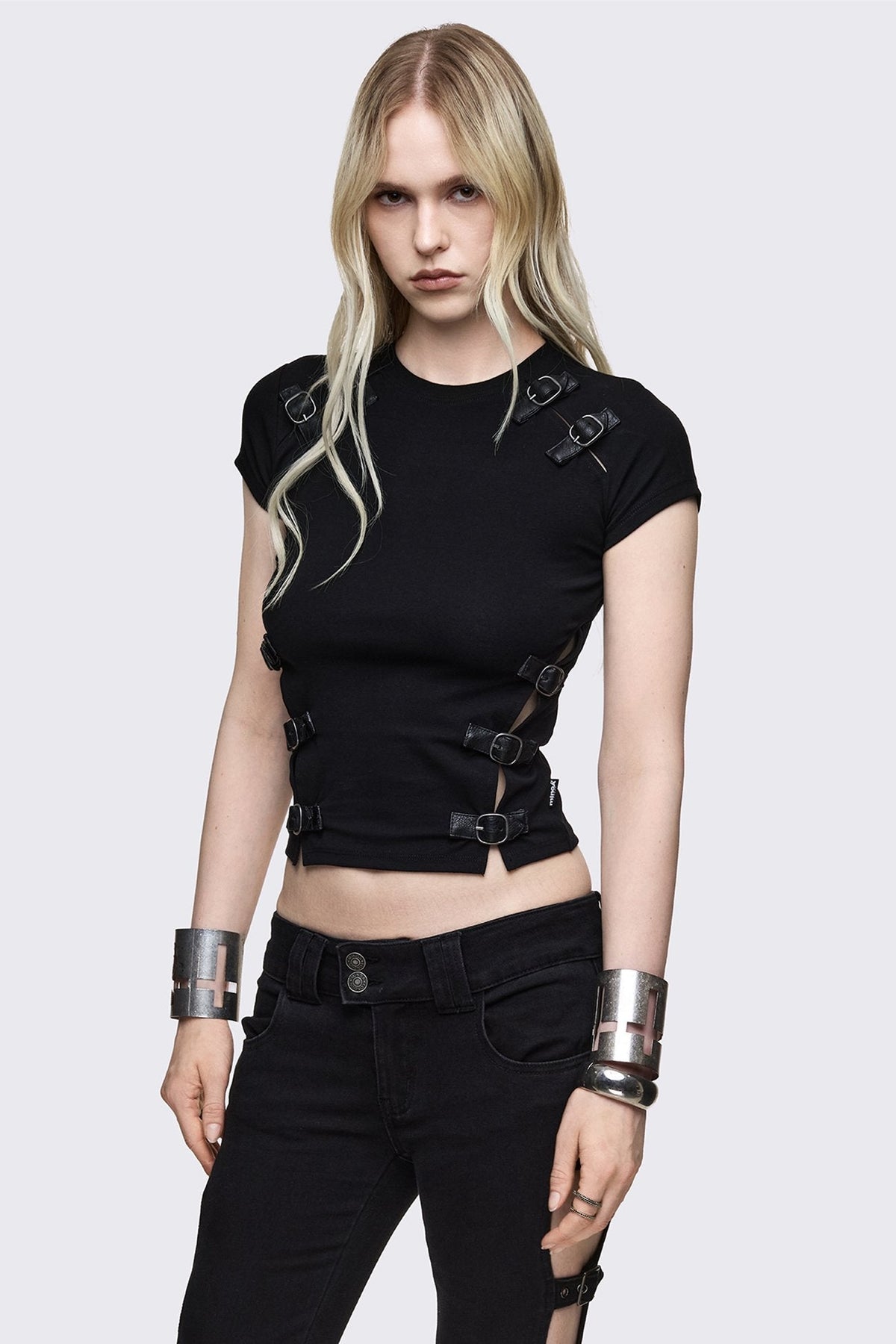 Oblivion Buckle Cut Out Baby Tee | Minga London Value