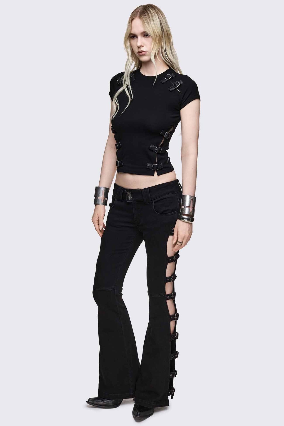 Oblivion Buckle Cut Out Baby Tee | Minga London Value
