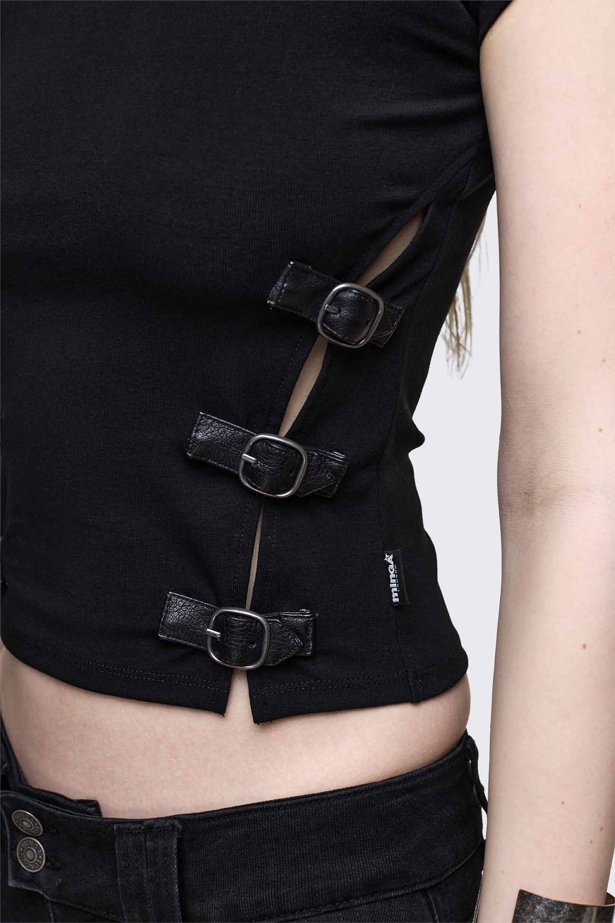 Oblivion Buckle Cut Out Baby Tee | Minga London Value