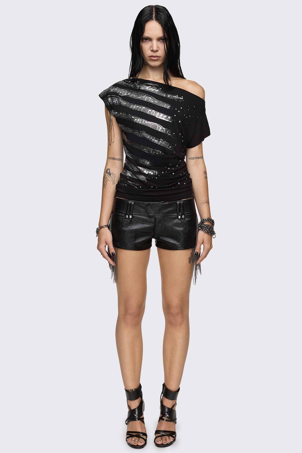 Rhapsophy Graphic Studded Off-Shoulder Top | Minga London Best Seller