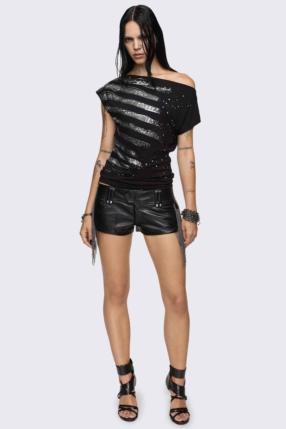 Rhapsophy Graphic Studded Off-Shoulder Top | Minga London Best Seller