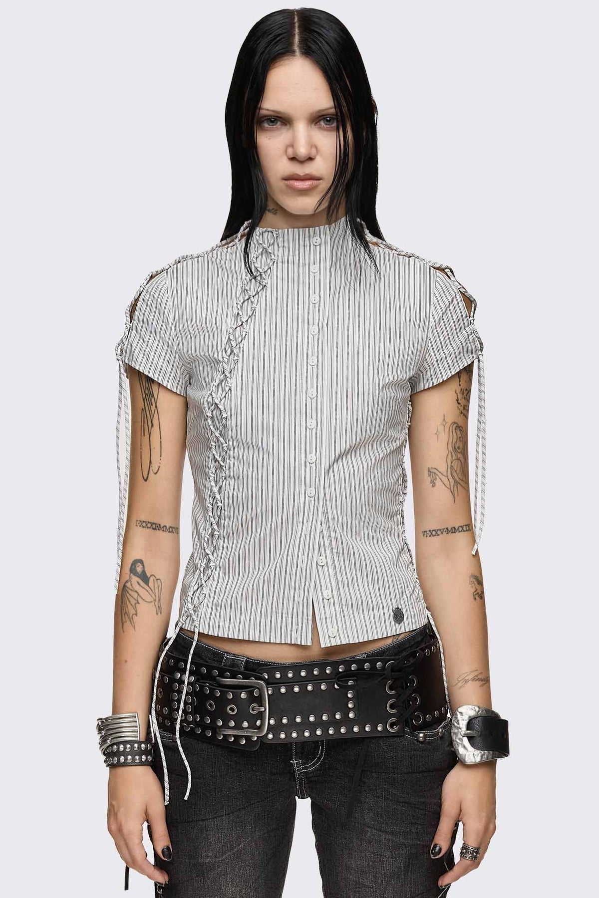Sweet Ruin Striped Lace-Up Blouse | Minga London Value