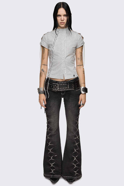 Sweet Ruin Striped Lace-Up Blouse | Minga London Value