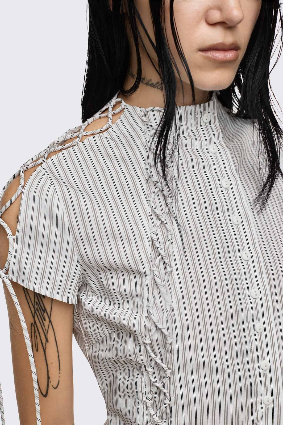 Sweet Ruin Striped Lace-Up Blouse | Minga London Value