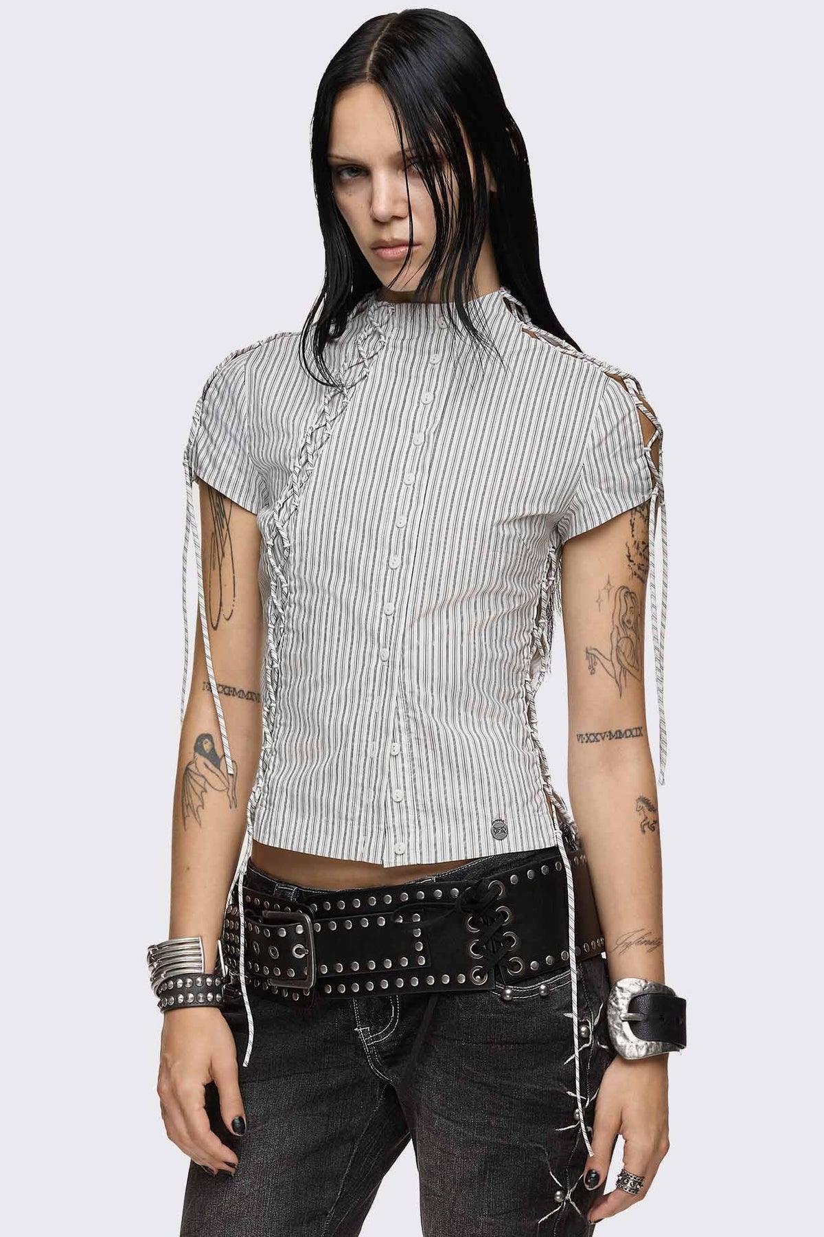 Sweet Ruin Striped Lace-Up Blouse | Minga London Value