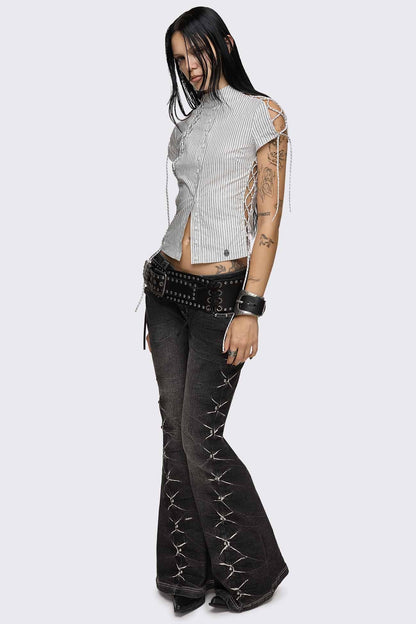 Sweet Ruin Striped Lace-Up Blouse | Minga London Value