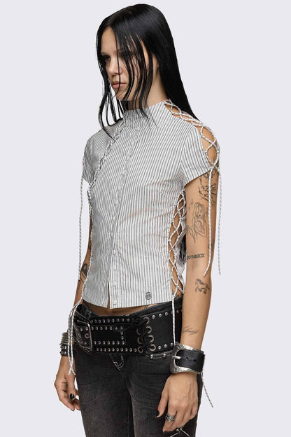 Sweet Ruin Striped Lace-Up Blouse | Minga London Value