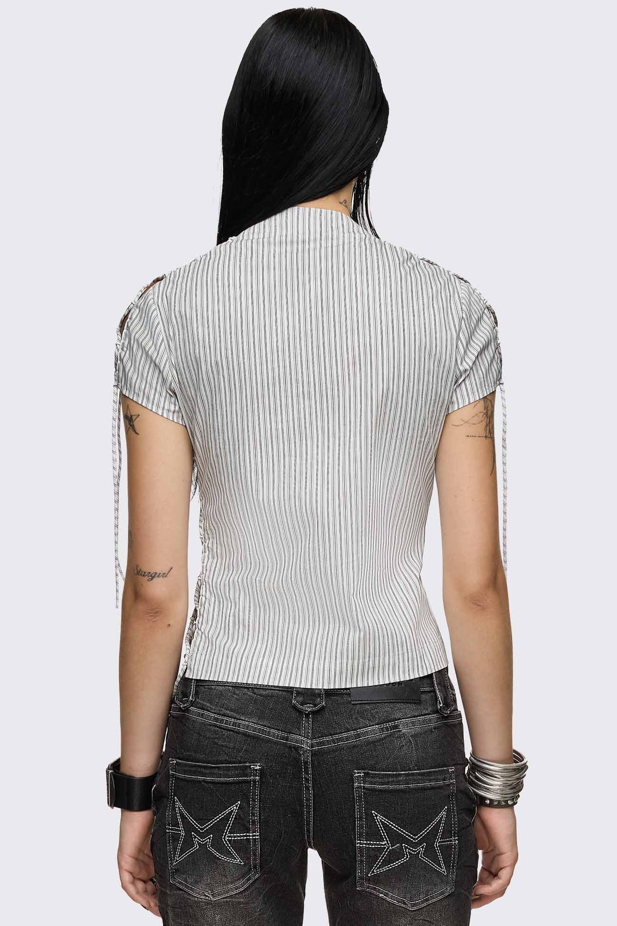 Sweet Ruin Striped Lace-Up Blouse | Minga London Value