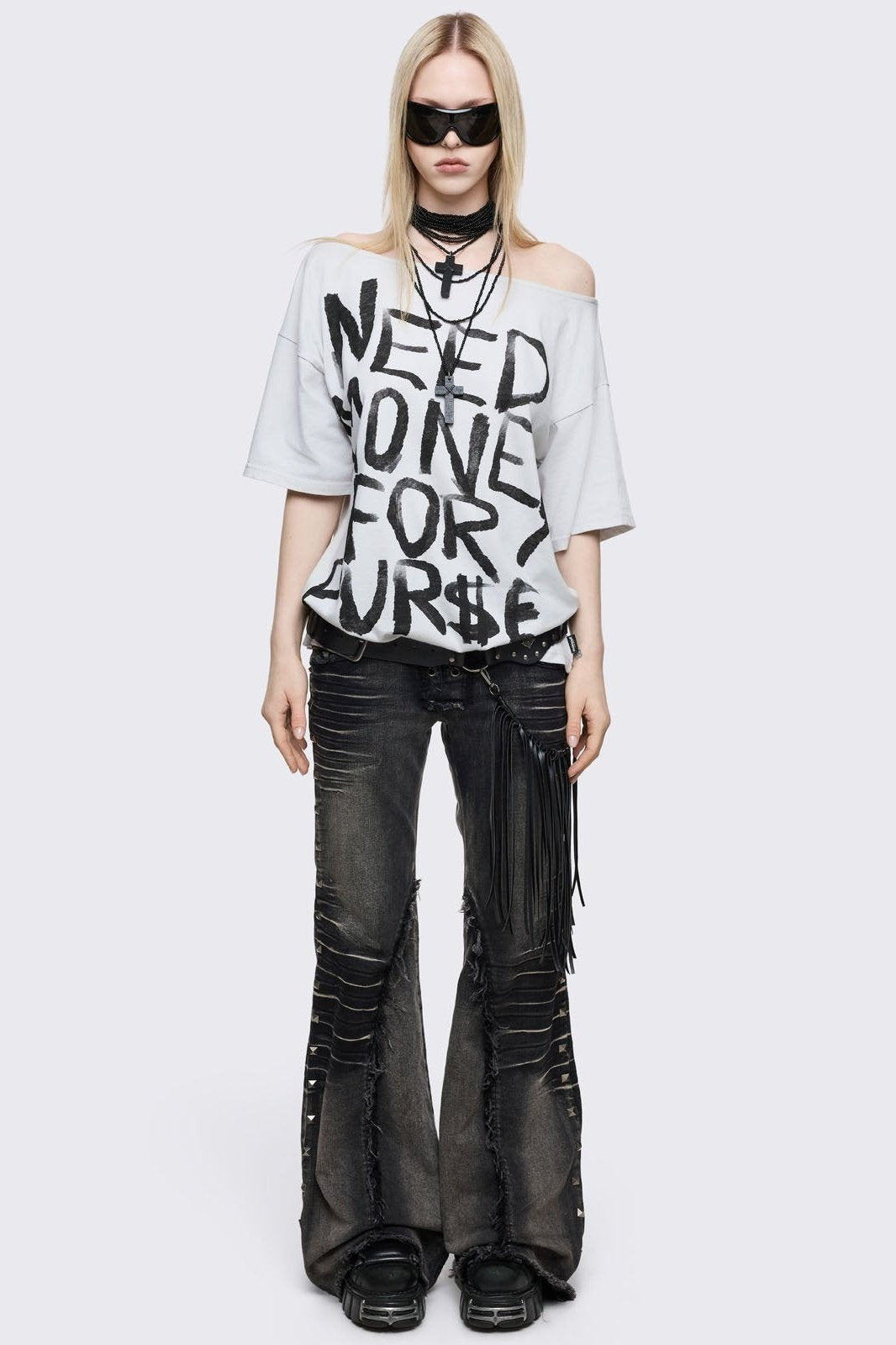 Need Money Off-Shoulder T-Shirt | Minga London Essential