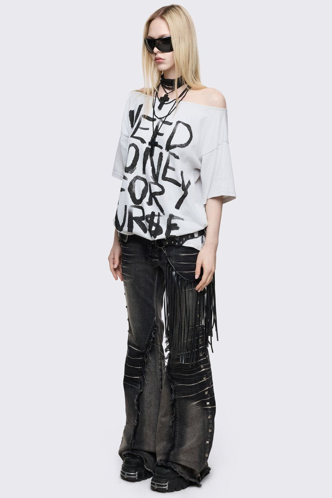 Need Money Off-Shoulder T-Shirt | Minga London Essential