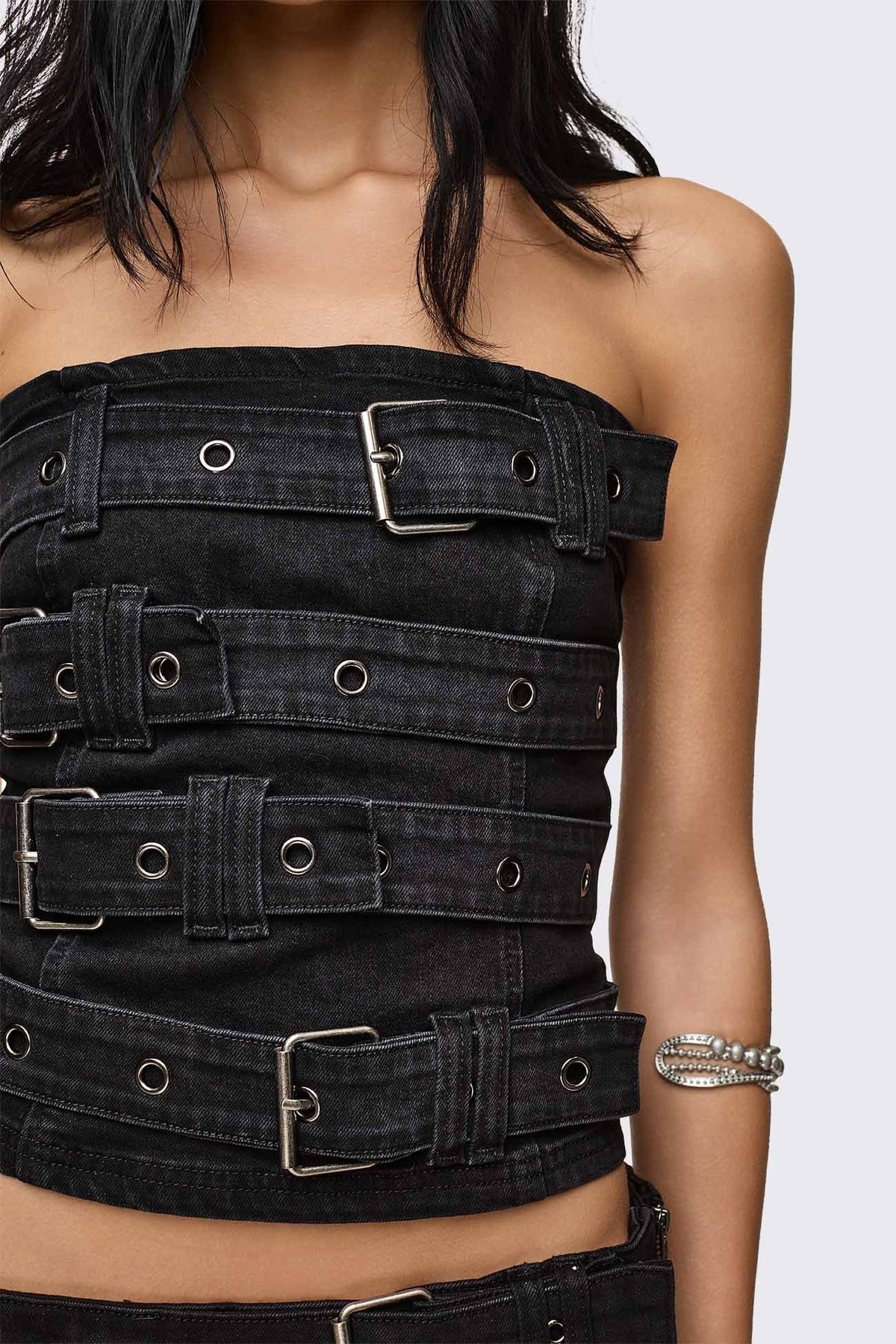 Kendrix Belted Denim Bandeau Top | Minga London Deals