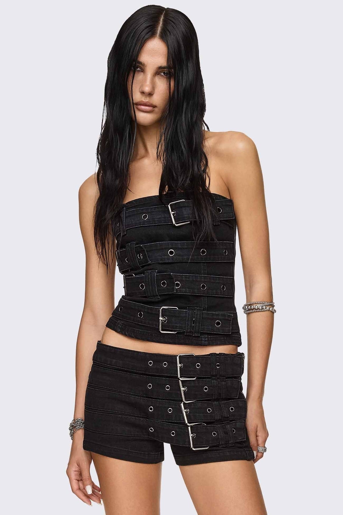 Kendrix Belted Denim Bandeau Top | Minga London Deals