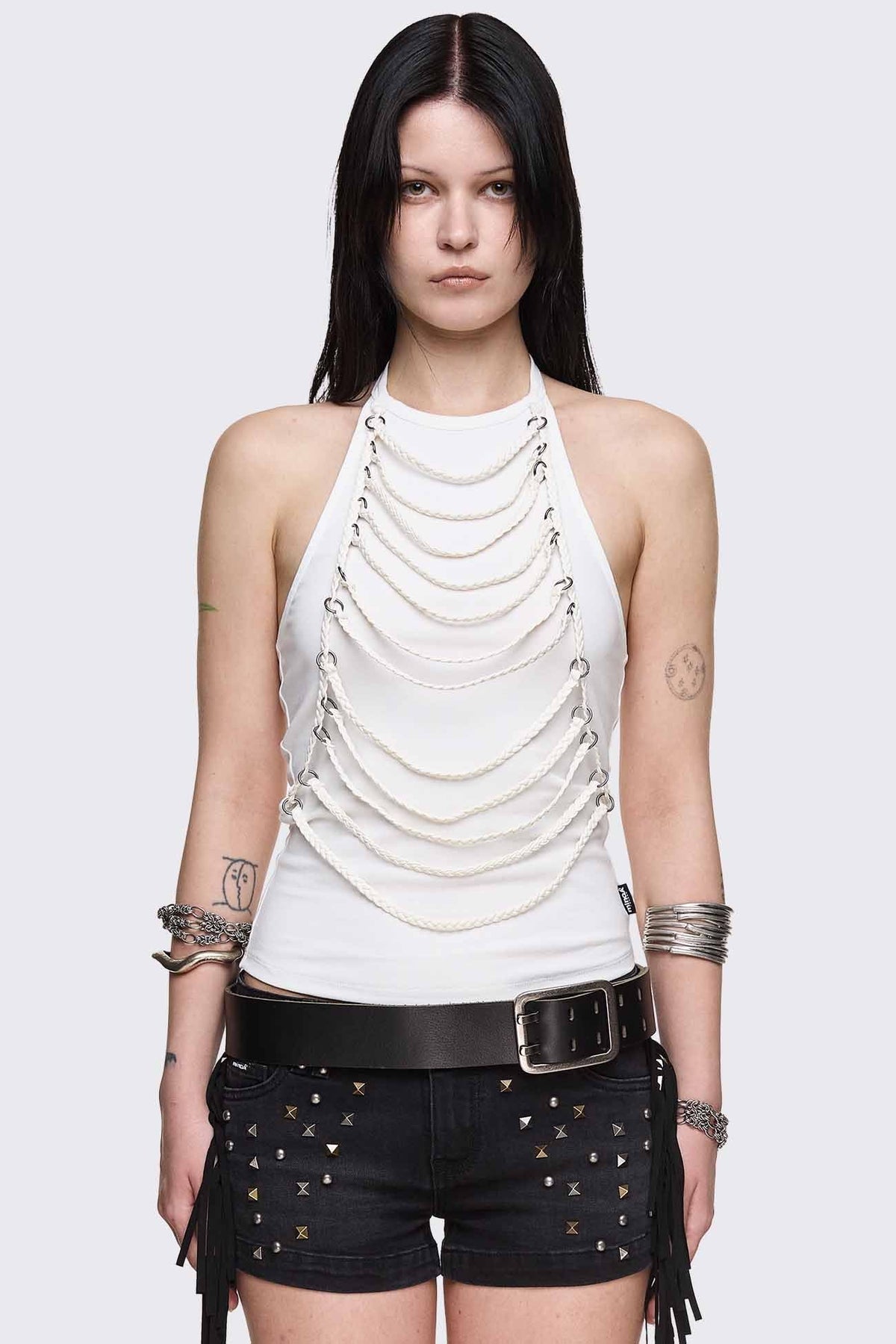 Unravel White Layered Chain Halter Top | Minga London Essential