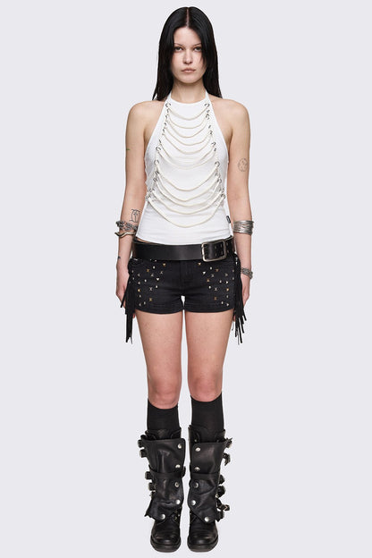 Unravel White Layered Chain Halter Top | Minga London Essential