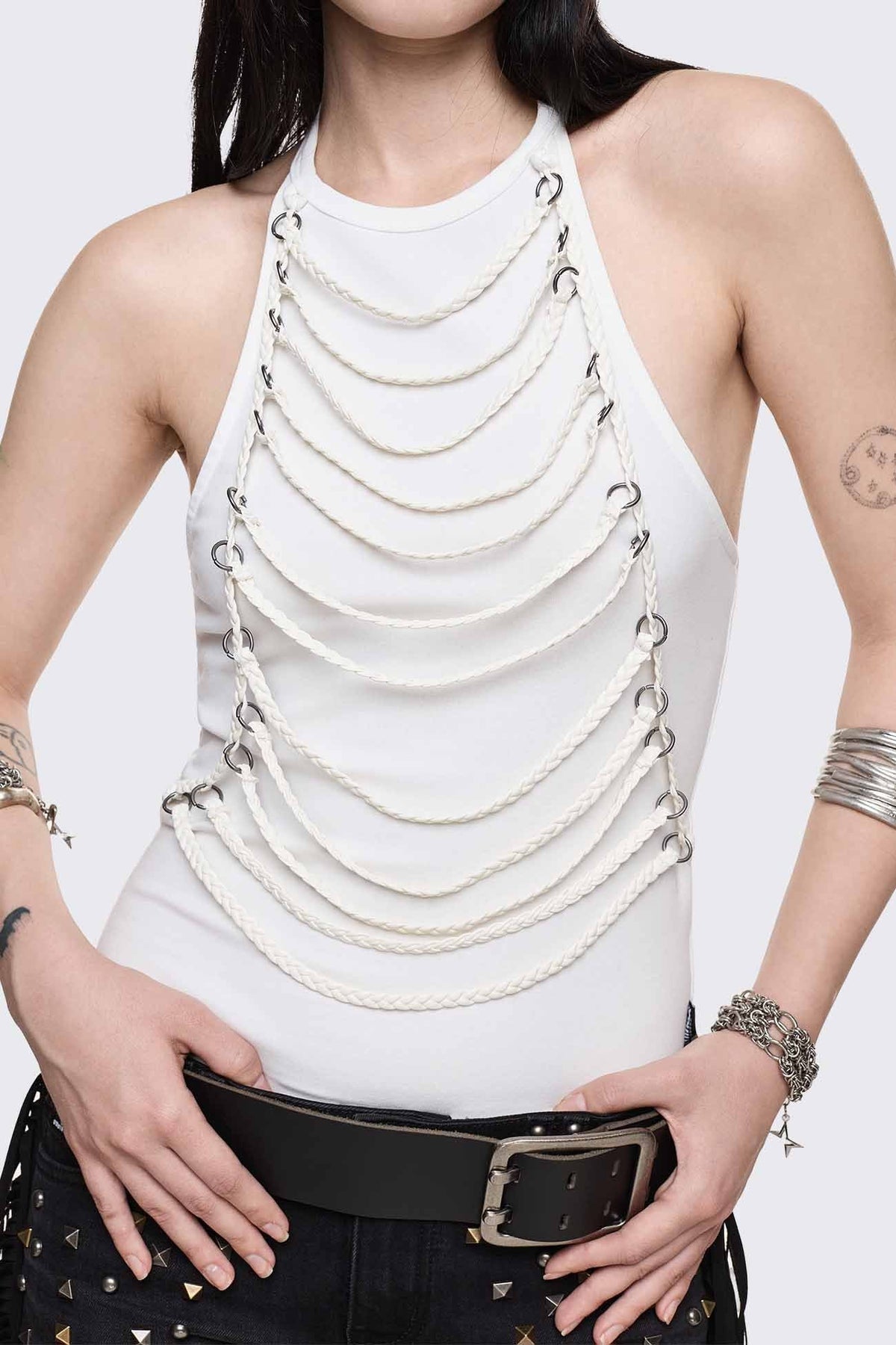 Unravel White Layered Chain Halter Top | Minga London Essential
