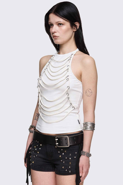 Unravel White Layered Chain Halter Top | Minga London Essential