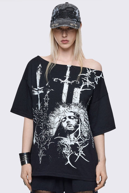 Crown of Swords Off-Shoulder T-Shirt | Minga London Best Seller