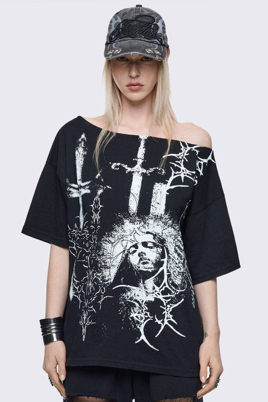 Crown of Swords Off-Shoulder T-Shirt | Minga London Best Seller